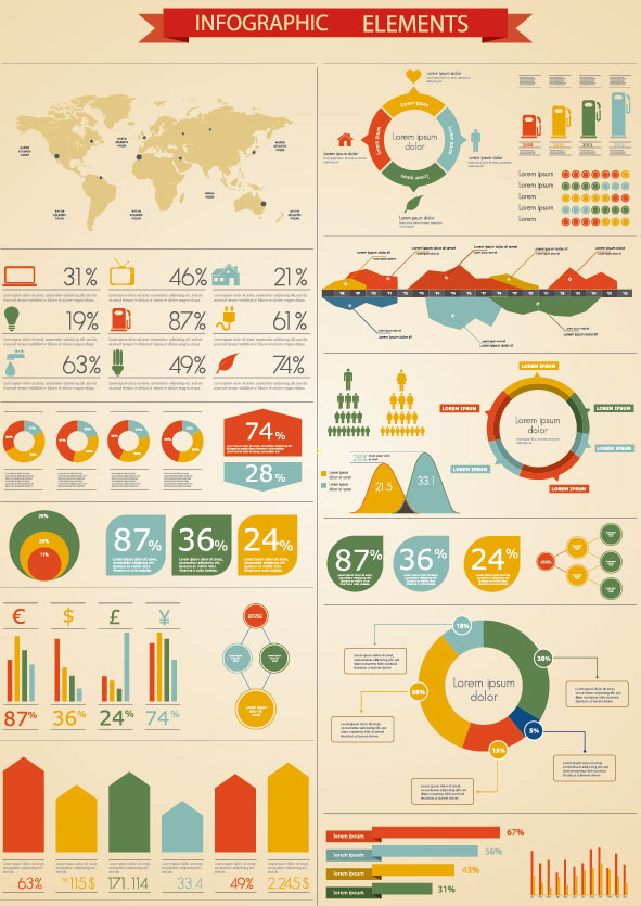 Set of infographics design elements vector 06 infographics elements element   