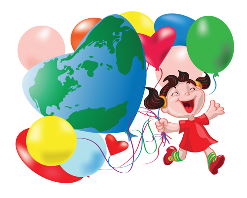 Happy kid with colored balloons vector kid happy colored balloons   