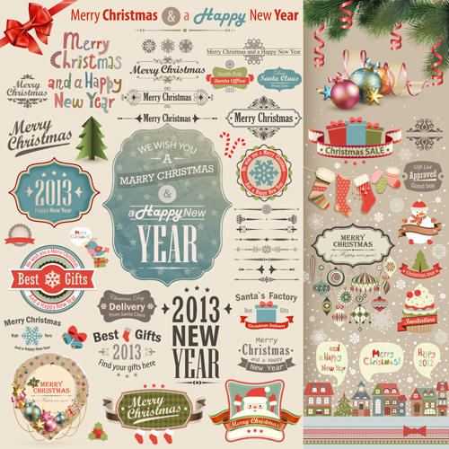 Different Christmas decorative ornaments and labels vector 02 ornaments ornament labels label different decorative christmas   