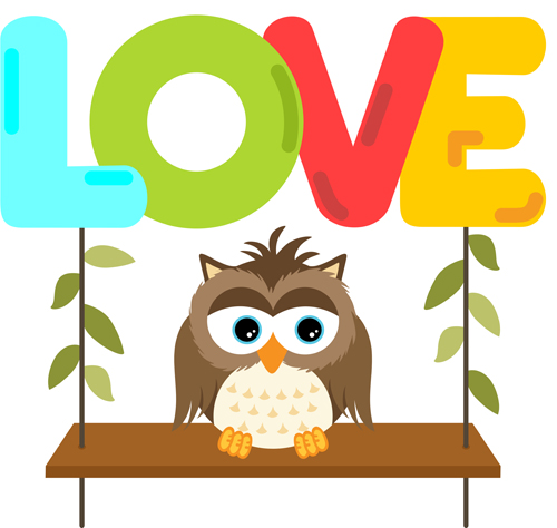 Owl and swing with love word vector word swing owl love   