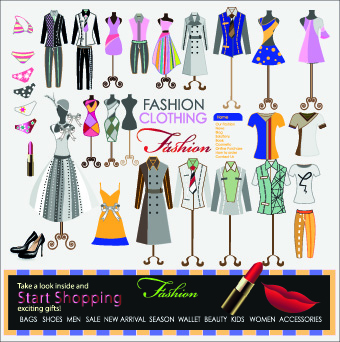 Fashion elements and clothing vector 01 fashion elements element clothing   