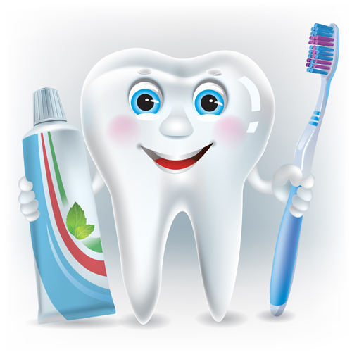 Cartoon cute tooth with toothpaste and toothbrush vector 02 toothpaste toothbrush Tooth cartoon   