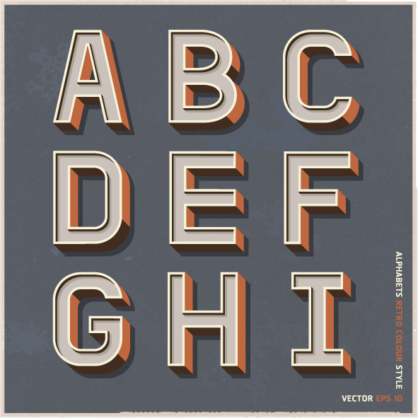 Alphabets retro colour style vector Retro font Colour alphabet   