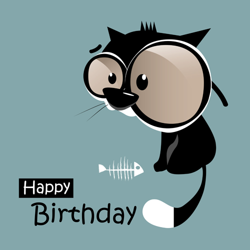 Funny cartoon character with birthday cards set vector 19 funny character cartoon cards birthday cards birthday   
