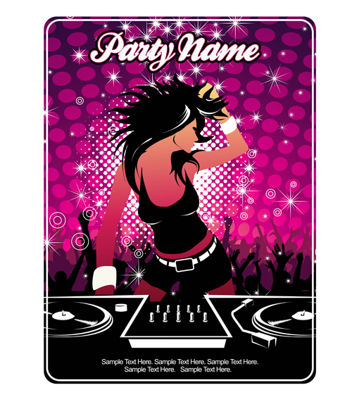 Fashion girl with party poster vector 03 poster party girl fashion   