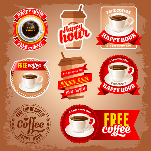 Free red coffee labels vector red labels coffee   