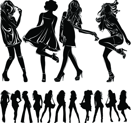 Beautiful girls silhouette design vector material 04 vector material silhouette material girls girl beautiful   