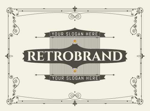 Retro brand card with ornaments frame vector 01 Retro font ornaments frame card brand   