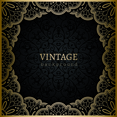 Black with golden vintage background art vector 01 vintage golden black background   