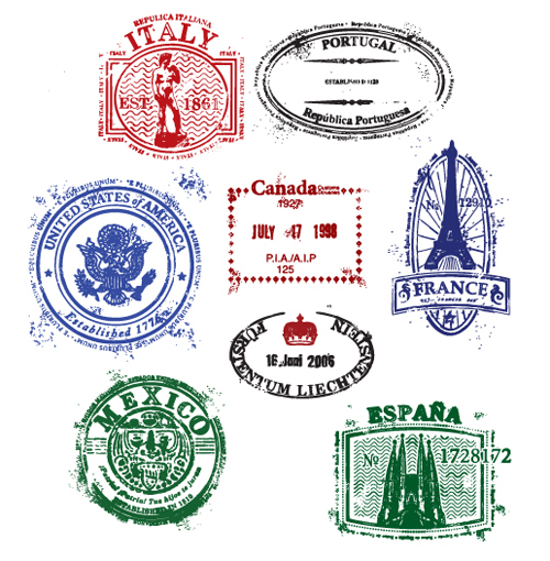 Different Retro seal design vector set 01 seal Retro font different   