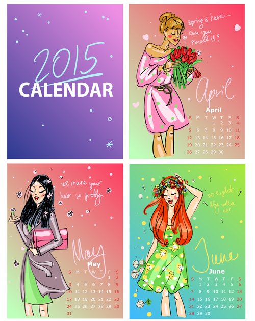 2015 calendar with girls vector material 04 vector material material girls calendar 2015   