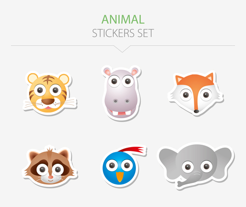 Animal stickers set vector 04   