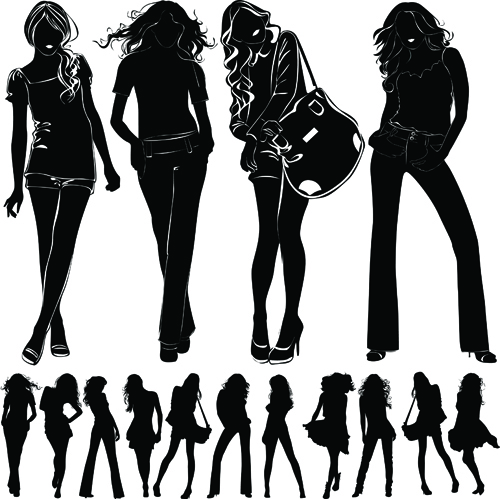 Beautiful girls silhouette design vector material 03 vector material silhouette material girls girl beautiful   