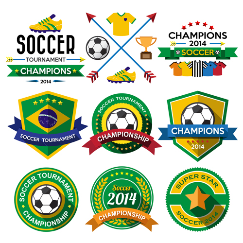 Creative soccer vector labels set 01 Soccer labels creative   