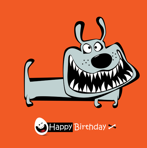 Funny cartoon character with birthday cards set vector 03 funny character birthday cards birthday   