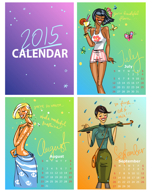 2015 calendar with girls vector material 03 vector material material girls calendar 2015   