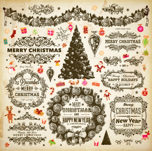 Vintage christmas frame and ornaments vector vintage tag ornaments ornament frame christmas   