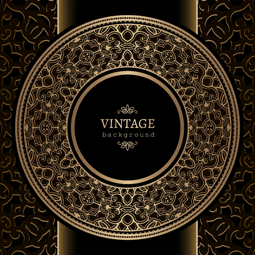 Black with golden vintage background art vector 04 vintage golden black background   