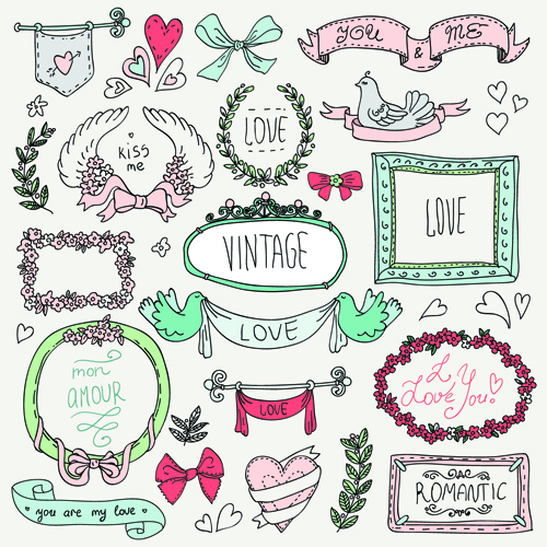Hand drawn romantic frame with ornaments elements vector 03 romantic ornaments ornament hand-draw hand drawn frame elements element   