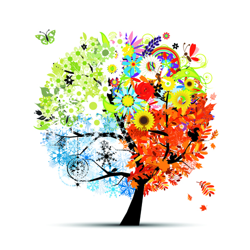 Tree with four seasons vector material 01 vector material tree season four seasons   