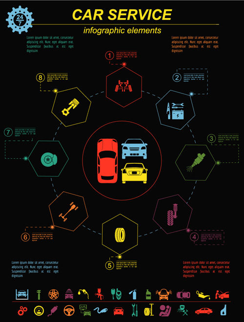 Creative car service infographics template vector 08 template infographic creative car   