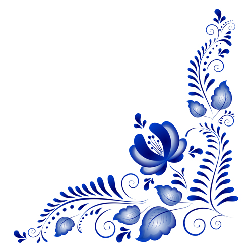 Blue flower ornaments corner vector ornaments ornament flower corner blue   