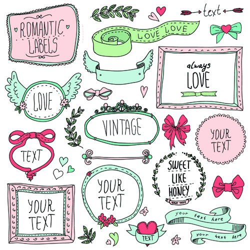 Hand drawn romantic frame with ornaments elements vector 02 romantic ornaments ornament hand-draw hand drawn elements   