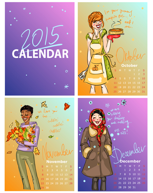 2015 calendar with girls vector material 02 material girls calendar 2015   