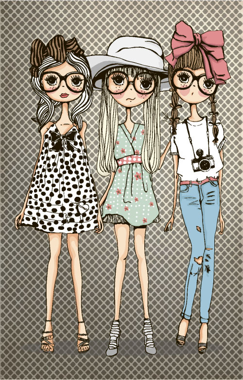 Fashion girls hand drawn illustration vector 14 illustration hand girls fashion drawn   