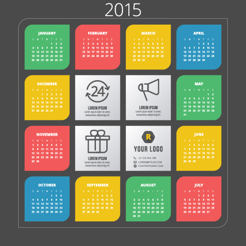 2015 colored calendars modern style vector modern colored calendars calendar 2015   