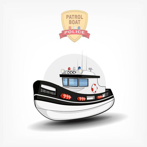 Cartoon police boat vector material 02 police material cartoon boat   