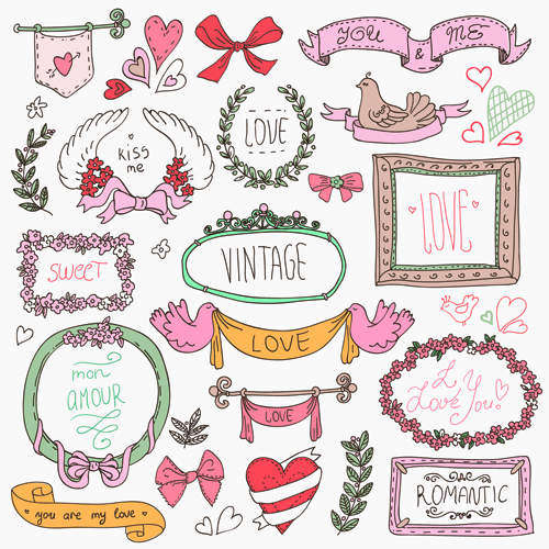 Hand drawn romantic frame with ornaments elements vector 04 romantic ornaments ornament hand-draw hand drawn elements element   