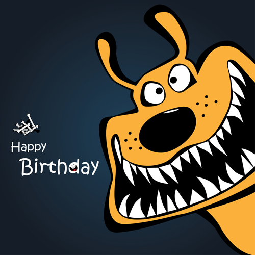 Funny cartoon character with birthday cards set vector 05 funny character cartoon birthday cards birthday   