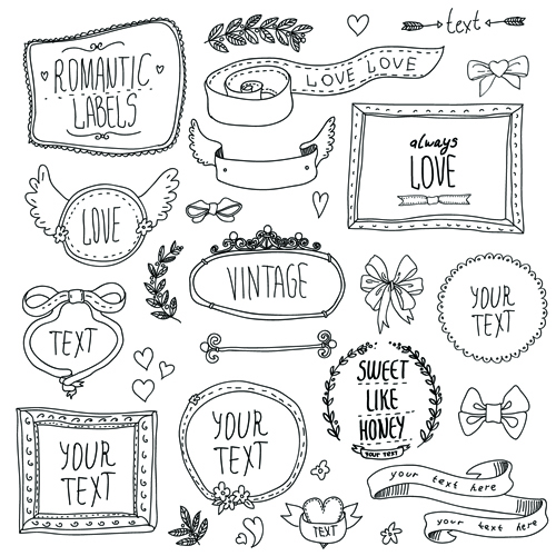 Hand drawn romantic frame with ornaments elements vector 01 romantic ornaments ornament hand-draw hand drawn frame elements element   