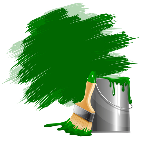 Green paints with paint bucket vector Paints green bucket   