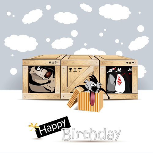 Funny cartoon character with birthday cards set vector 14 funny character cartoon birthday cards birthday   