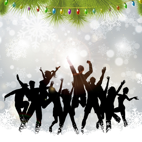 Christmas party background with people silhouetter vector 03 silhouetter people party christmas background   