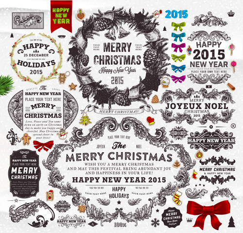 Christmas ornament elements and labels vector material 03 ornament labels elements christmas   