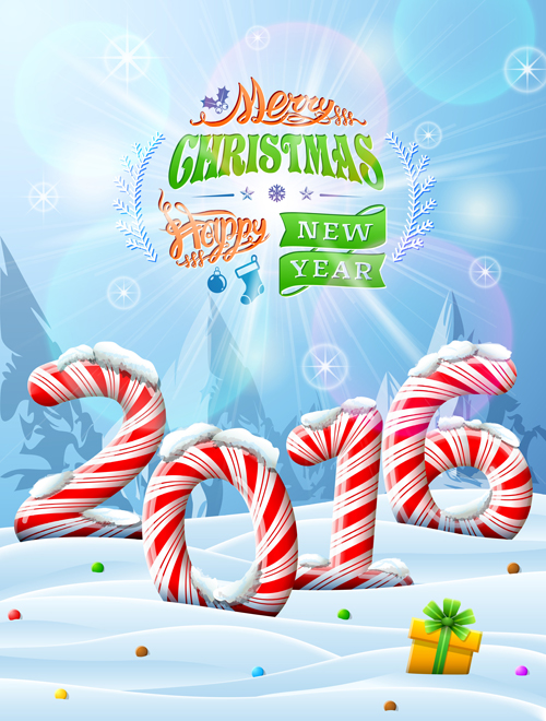 Candy 2016 christmas with new year design vector year new design christmas candy 2016   