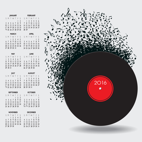 2016 Calendars with music vector design 02 music design calendars 2016   