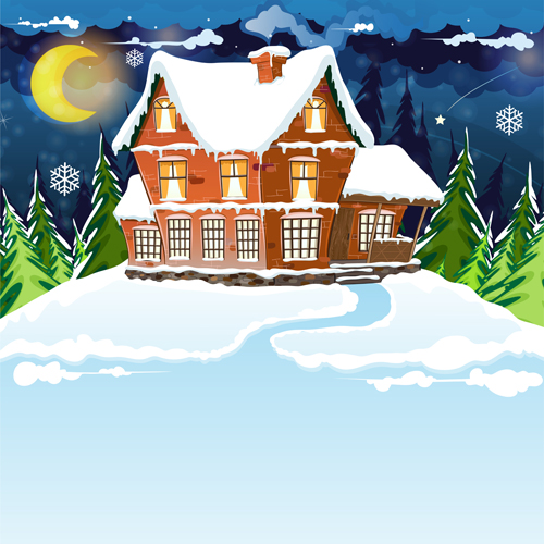 Cartoon house with winter landscape vector 04 winter landscape house cartoon   