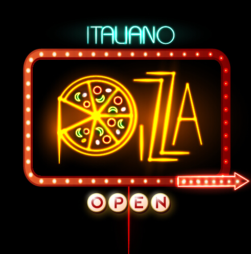 Pizza restaurants neon sign vector material 02 sign restaurant pizza neon   