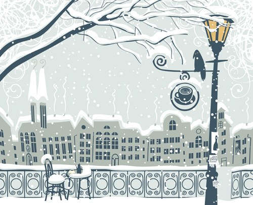 City in the snow vector background 03 snow city   