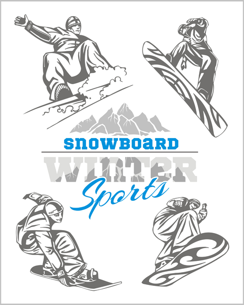 Hand drawn snowboard winter sport vector set 06 winter Sport snowboard hand drawn   