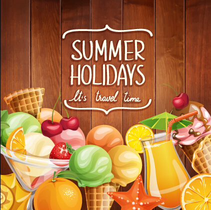 Summer holiday food with wooden background vector 01 wooden summer holiday food background   