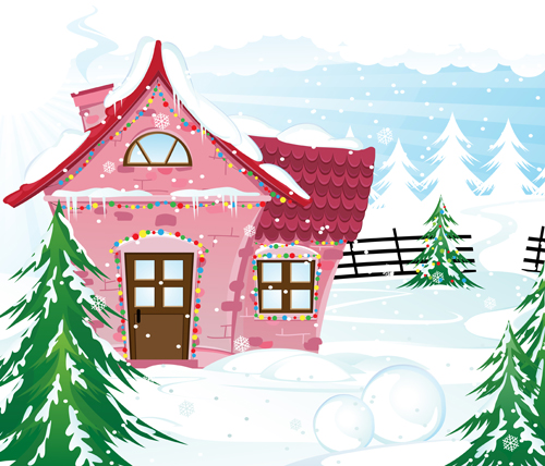 Cartoon house with winter landscape vector 02 winter landscape house cartoon   