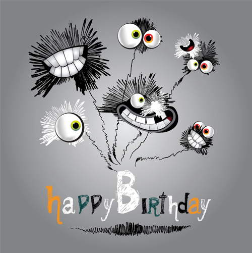 Funny cartoon character with birthday cards set vector 01 funny character birthday cards birthday   