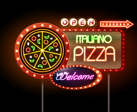 Pizza restaurants neon sign vector material 06 sign restaurant pizza neon   