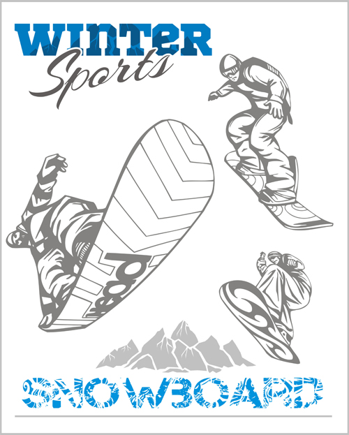 Hand drawn snowboard winter sport vector set 03 winter Sport snowboard hand drawn   