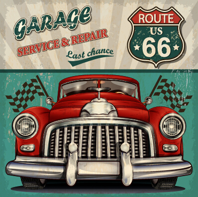 Vintage car poster grunge style vector 01 vintage new year material 2015   